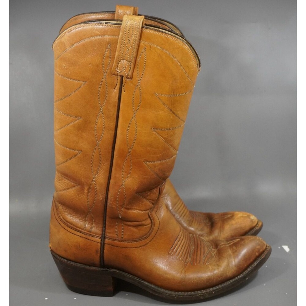 Vtg 60s Acme Honey Cognac Leather Cowboy Boots Mens 9 Avonite Hypalon Work